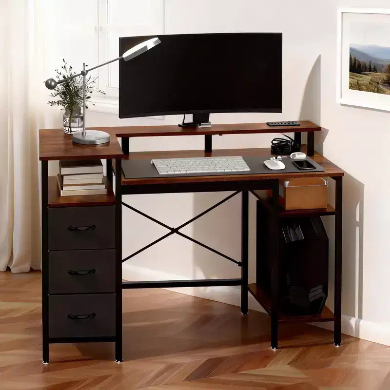 Karl Home 47'' 47'' Modern Computer Desk With Charging Station & Storage Drawers