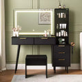 48 Makeup Vanity Desk with Mirror and Lights, Fluted Wooden Dressing Table with 4 Drawers & Charging Station, Makeup Vanity Set for Bedroom, Black
