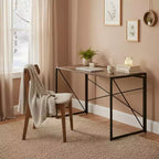 Homy Casa Harper Large Folding Desk with Wide Wood Top and Metal Frame for Home Office
