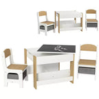 Set tavolo e sedie per bambini Etokfoks 3 pezzi, con piano reversibile lavagna, cassetti portaoggetti, libreria per sala giochi, cameretta, età 3-8 anni, grigio