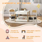 Set tavolo e sedie per bambini Etokfoks 3 pezzi, con piano reversibile lavagna, cassetti portaoggetti, libreria per sala giochi, cameretta, età 3-8 anni, grigio