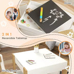 Set tavolo e sedie per bambini Etokfoks 3 pezzi, con piano reversibile lavagna, cassetti portaoggetti, libreria per sala giochi, cameretta, età 3-8 anni, grigio