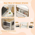 Set tavolo e sedie per bambini Etokfoks 3 pezzi, con piano reversibile lavagna, cassetti portaoggetti, libreria per sala giochi, cameretta, età 3-8 anni, grigio