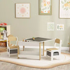Set tavolo e sedie per bambini Etokfoks 3 pezzi, con piano reversibile lavagna, cassetti portaoggetti, libreria per sala giochi, cameretta, età 3-8 anni, grigio