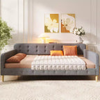 Divano letto imbottito Queen Size con schienale trapuntato a bottoni, divano letto in lino con 4 gambe di supporto, grigio