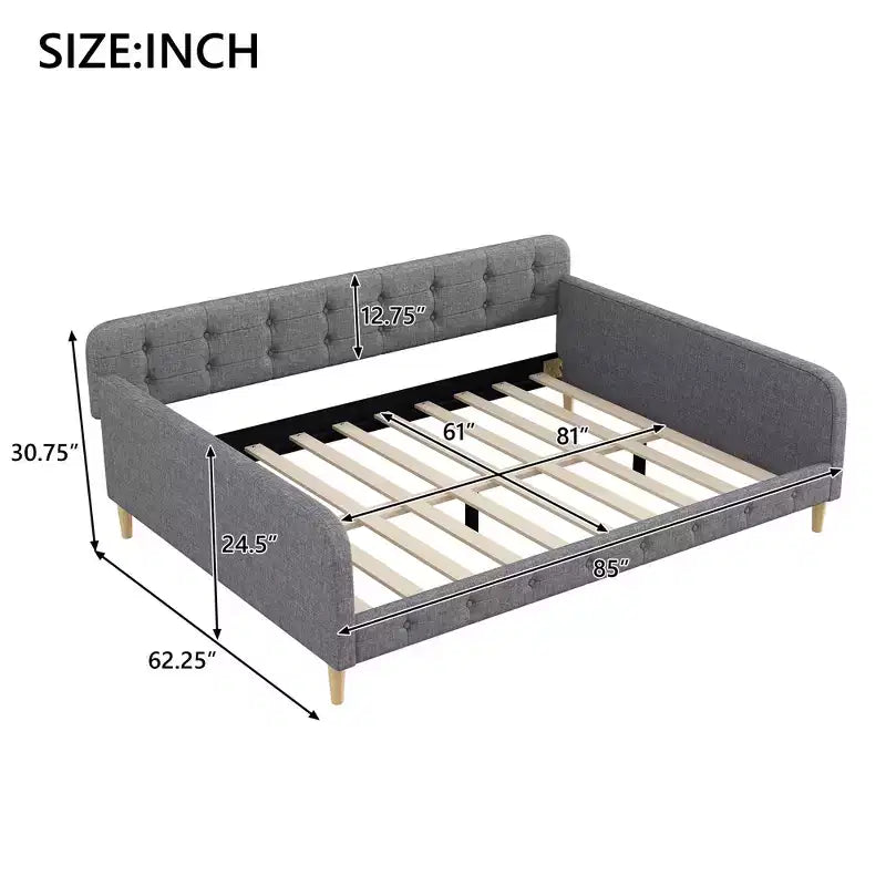 Divano letto imbottito Queen Size con schienale trapuntato a bottoni, divano letto in lino con 4 gambe di supporto, grigio