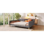 Divano letto imbottito Queen Size con schienale trapuntato a bottoni, divano letto in lino con 4 gambe di supporto, grigio
