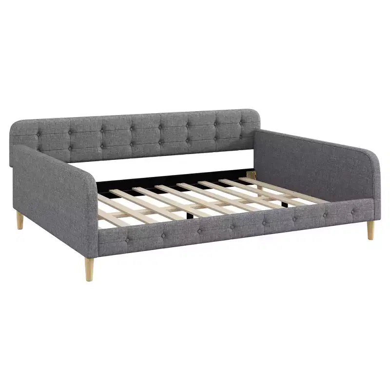 Divano letto imbottito Queen Size con schienale trapuntato a bottoni, divano letto in lino con 4 gambe di supporto, grigio