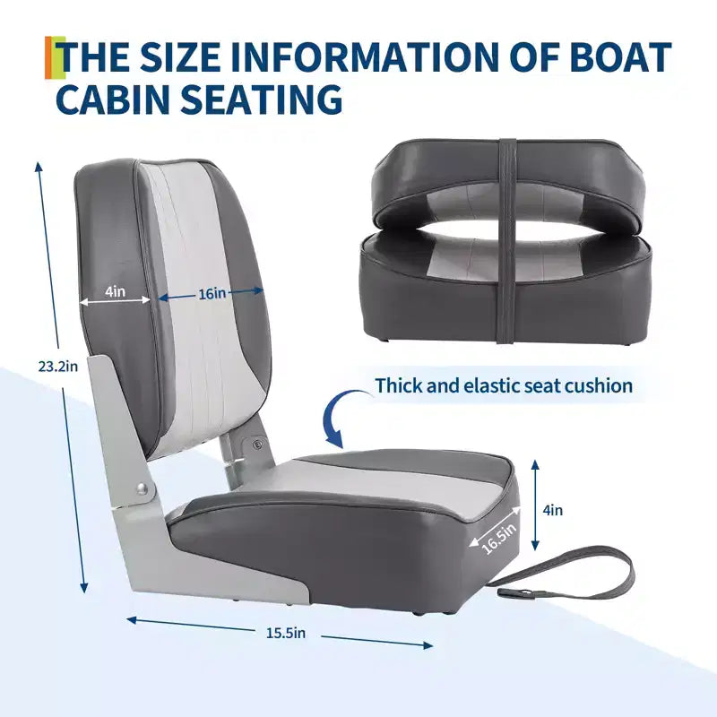 Sedili pieghevoli per barca a schienale basso, confezione da 2 - Sedie nautiche imbottite spesse e impermeabili - Design pieghevole salvaspazio - Ergonomiche e resistenti per la pesca