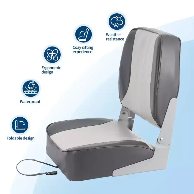 Sedili pieghevoli per barca a schienale basso, confezione da 2 - Sedie nautiche imbottite spesse e impermeabili - Design pieghevole salvaspazio - Ergonomiche e resistenti per la pesca