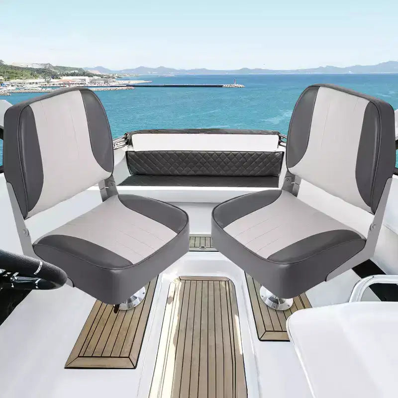 Sedili pieghevoli per barca a schienale basso, confezione da 2 - Sedie nautiche imbottite spesse e impermeabili - Design pieghevole salvaspazio - Ergonomiche e resistenti per la pesca