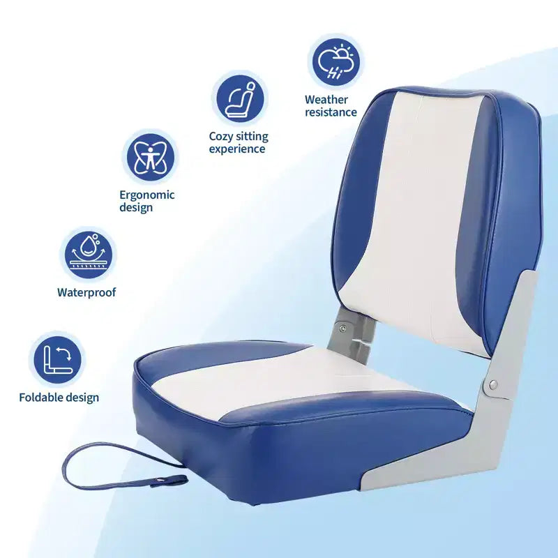 Sedili pieghevoli per barca a schienale basso, confezione da 2 - Sedie nautiche imbottite spesse e impermeabili - Design pieghevole salvaspazio - Ergonomiche e resistenti per la pesca