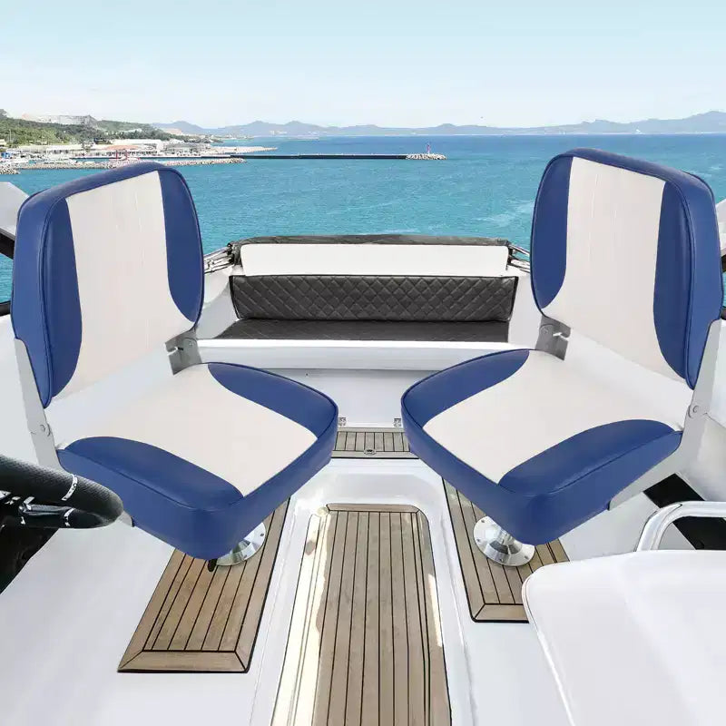Sedili pieghevoli per barca a schienale basso, confezione da 2 - Sedie nautiche imbottite spesse e impermeabili - Design pieghevole salvaspazio - Ergonomiche e resistenti per la pesca