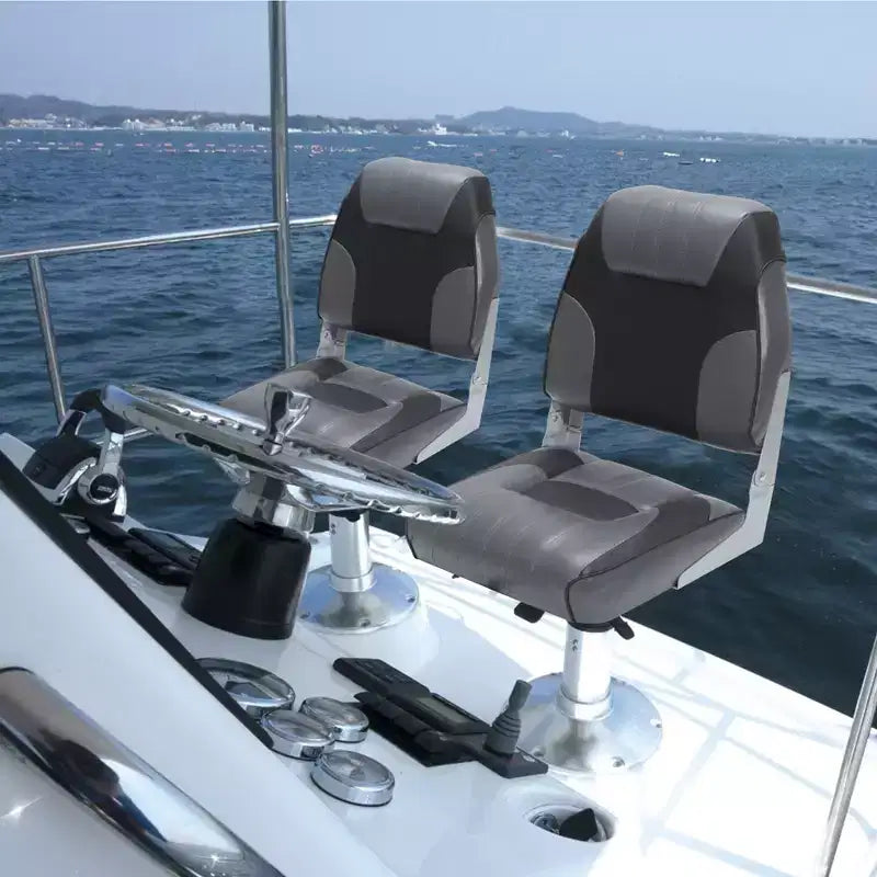 Sedili pieghevoli per barca a schienale basso, confezione da 2 - Sedie nautiche imbottite spesse e impermeabili - Design pieghevole salvaspazio - Ergonomiche e resistenti per la pesca