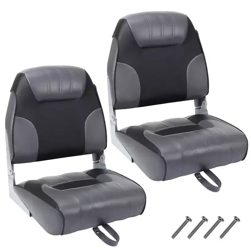 2 Pack Low Back Folding Boat Seats - Thick Padded Waterproof Marine Chairs - Space-Saving Collapsible Design - Ergonomic and Durable for Fishing