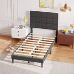 FDW Twin/Full/Queen/King Bed Frame Upholstered Bed Frame with Fabric Upholstered Headboard,Wooden Slats Support ,No Box Spring Needed,Dark Grey
