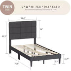 FDW Struttura Letto Matrimoniale/Una Piazza e Mezza/Queen/King con Testiera Imbottita in Tessuto, Supporto a Doghe in Legno, Nessuna Rete a Molle Necessaria, Grigio Scuro