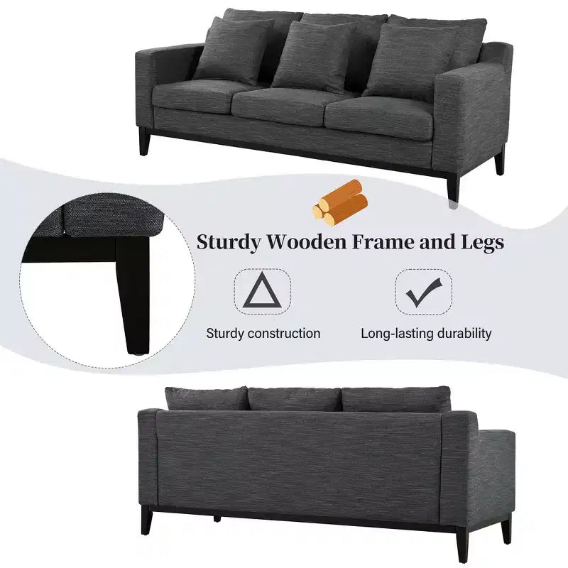 Divano a 3 posti Whisen Modern Comfy, imbottito con gambe in legno