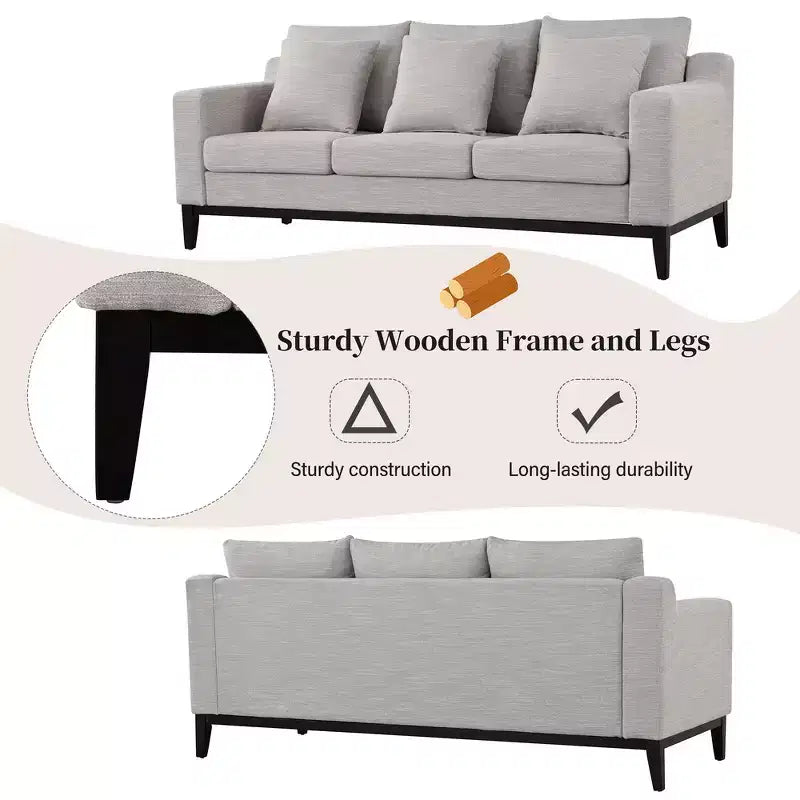 Divano a 3 posti Whisen Modern Comfy, imbottito con gambe in legno