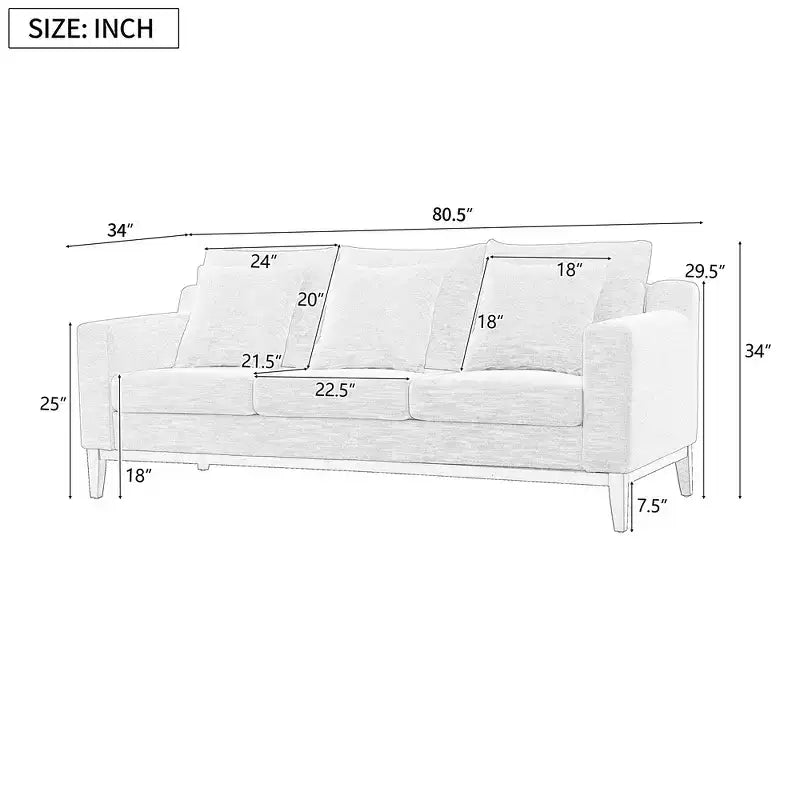 Divano a 3 posti Whisen Modern Comfy, imbottito con gambe in legno