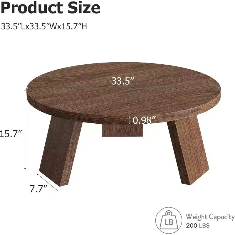 Tavolino da caffè rotondo 33,5, Tavolino moderno in legno con 3 gambe robuste per piccoli spazi, Facile da montare