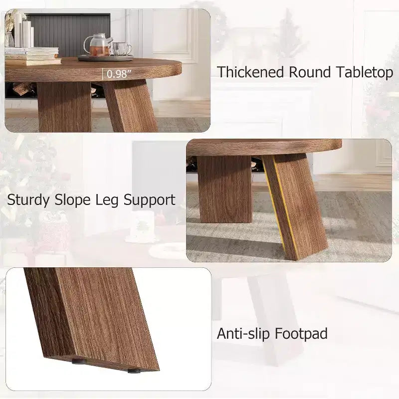 Tavolino da caffè rotondo 33,5, Tavolino moderno in legno con 3 gambe robuste per piccoli spazi, Facile da montare