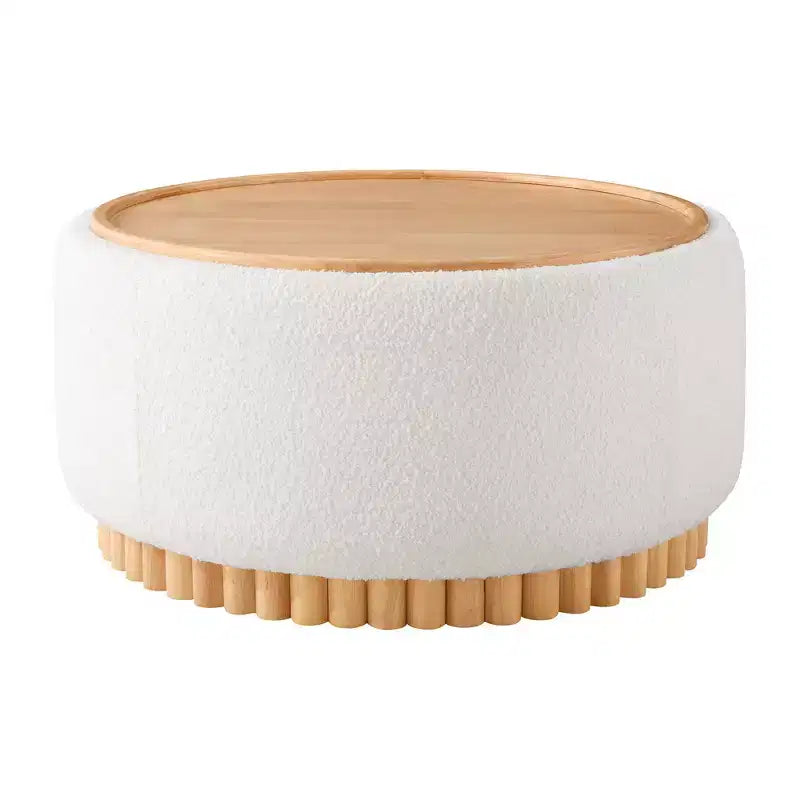 Whisen 29 Pouf Contenitore Rotondo, Tavolino Moderno, Poggiapiedi in Tessuto Bouclé con Struttura in Legno, Nessun Montaggio Richiesto