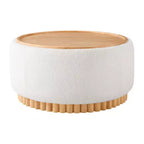 Whisen 29 Pouf Contenitore Rotondo, Tavolino Moderno, Poggiapiedi in Tessuto Bouclé con Struttura in Legno, Nessun Montaggio Richiesto