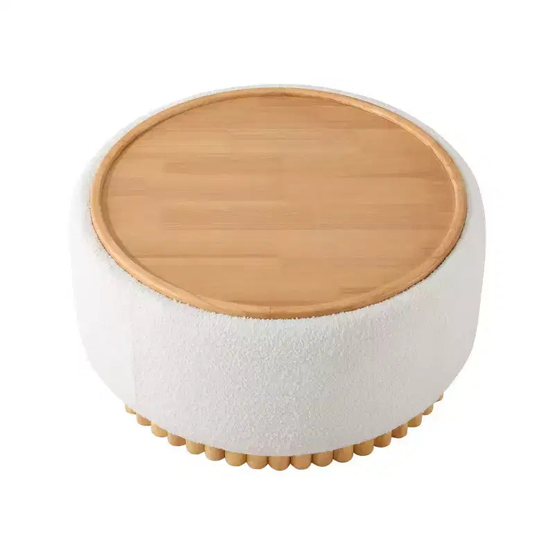 Whisen 29 Pouf Contenitore Rotondo, Tavolino Moderno, Poggiapiedi in Tessuto Bouclé con Struttura in Legno, Nessun Montaggio Richiesto