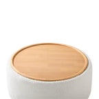 Whisen 29 Pouf Contenitore Rotondo, Tavolino Moderno, Poggiapiedi in Tessuto Bouclé con Struttura in Legno, Nessun Montaggio Richiesto
