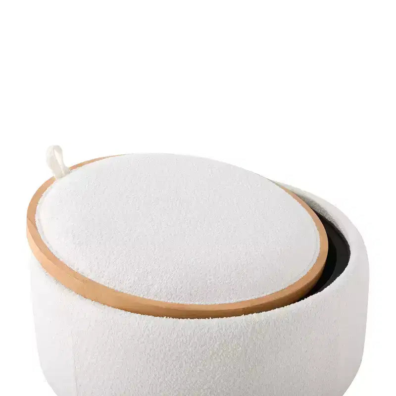 Whisen 29 Pouf Contenitore Rotondo, Tavolino Moderno, Poggiapiedi in Tessuto Bouclé con Struttura in Legno, Nessun Montaggio Richiesto