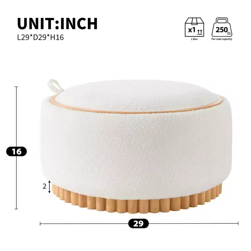 Whisen 29 Pouf Contenitore Rotondo, Tavolino Moderno, Poggiapiedi in Tessuto Bouclé con Struttura in Legno, Nessun Montaggio Richiesto