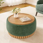 Whisen 29 Pouf Contenitore Rotondo, Tavolino Moderno, Poggiapiedi in Tessuto Bouclé con Struttura in Legno, Nessun Montaggio Richiesto