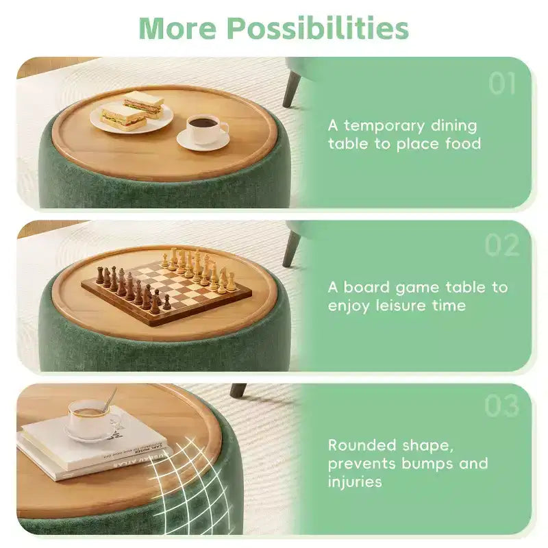 Whisen 29 Pouf Contenitore Rotondo, Tavolino Moderno, Poggiapiedi in Tessuto Bouclé con Struttura in Legno, Nessun Montaggio Richiesto