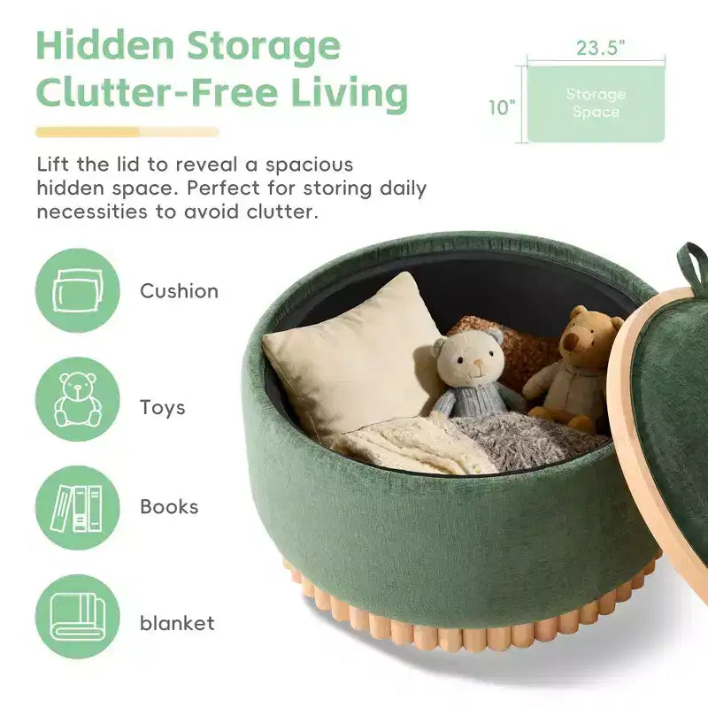 Whisen 29 Pouf Contenitore Rotondo, Tavolino Moderno, Poggiapiedi in Tessuto Bouclé con Struttura in Legno, Nessun Montaggio Richiesto