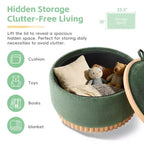 Whisen 29 Pouf Contenitore Rotondo, Tavolino Moderno, Poggiapiedi in Tessuto Bouclé con Struttura in Legno, Nessun Montaggio Richiesto