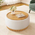 Whisen 29 Pouf Contenitore Rotondo, Tavolino Moderno, Poggiapiedi in Tessuto Bouclé con Struttura in Legno, Nessun Montaggio Richiesto