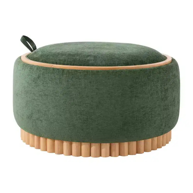 Whisen 29 Pouf Contenitore Rotondo, Tavolino Moderno, Poggiapiedi in Tessuto Bouclé con Struttura in Legno, Nessun Montaggio Richiesto