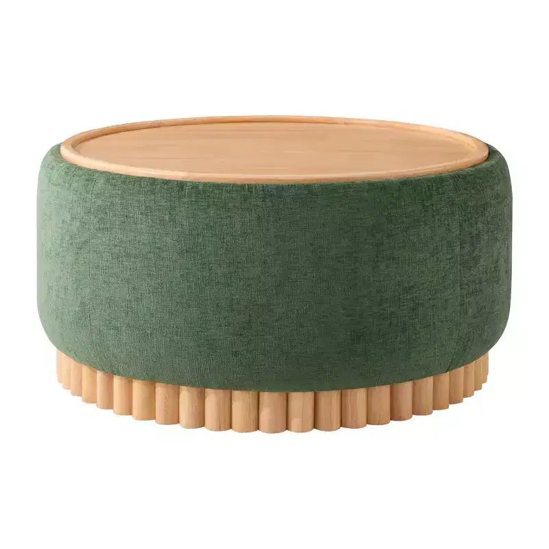 Whisen 29 Pouf Contenitore Rotondo, Tavolino Moderno, Poggiapiedi in Tessuto Bouclé con Struttura in Legno, Nessun Montaggio Richiesto