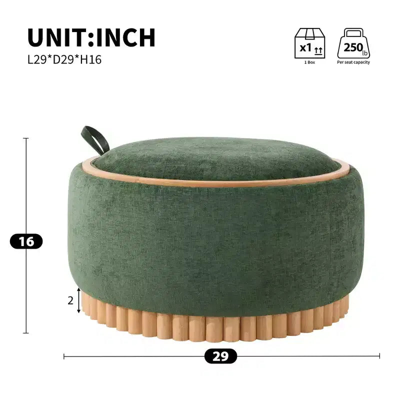 Whisen 29 Pouf Contenitore Rotondo, Tavolino Moderno, Poggiapiedi in Tessuto Bouclé con Struttura in Legno, Nessun Montaggio Richiesto