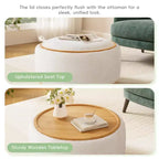 Whisen 29 Pouf Contenitore Rotondo, Tavolino Moderno, Poggiapiedi in Tessuto Bouclé con Struttura in Legno, Nessun Montaggio Richiesto