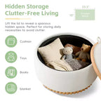 Whisen 29 Pouf Contenitore Rotondo, Tavolino Moderno, Poggiapiedi in Tessuto Bouclé con Struttura in Legno, Nessun Montaggio Richiesto
