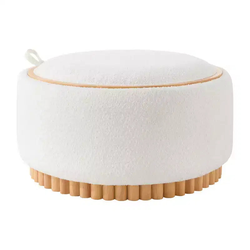 Whisen 29 Pouf Contenitore Rotondo, Tavolino Moderno, Poggiapiedi in Tessuto Bouclé con Struttura in Legno, Nessun Montaggio Richiesto