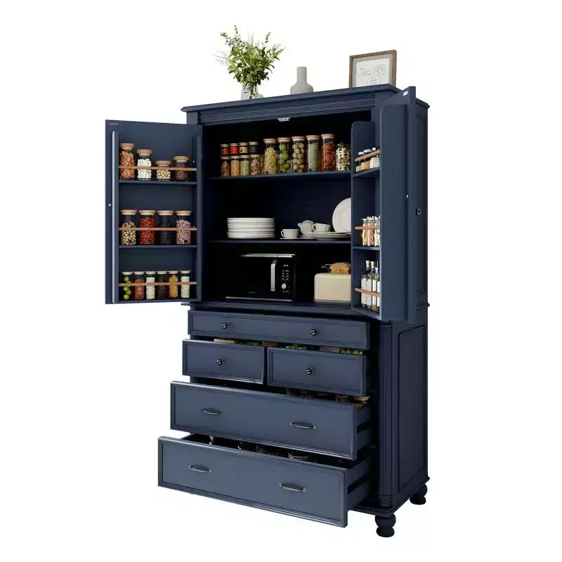 Dispensa grande da cucina Whisen, armadio alto, credenze con 6 ante a ripiani, 2 ripiani regolabili e 5 cassetti