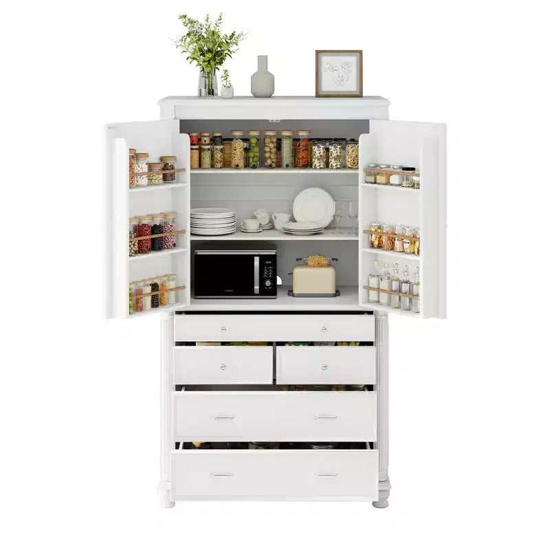 Dispensa grande da cucina Whisen, armadio alto, credenze con 6 ante a ripiani, 2 ripiani regolabili e 5 cassetti