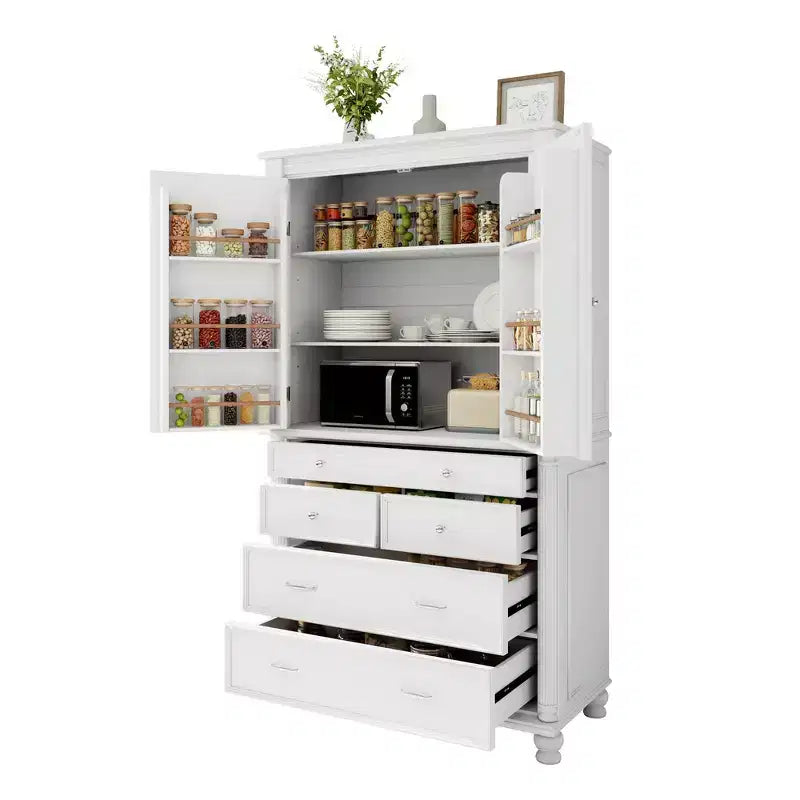 Dispensa grande da cucina Whisen, armadio alto, credenze con 6 ante a ripiani, 2 ripiani regolabili e 5 cassetti