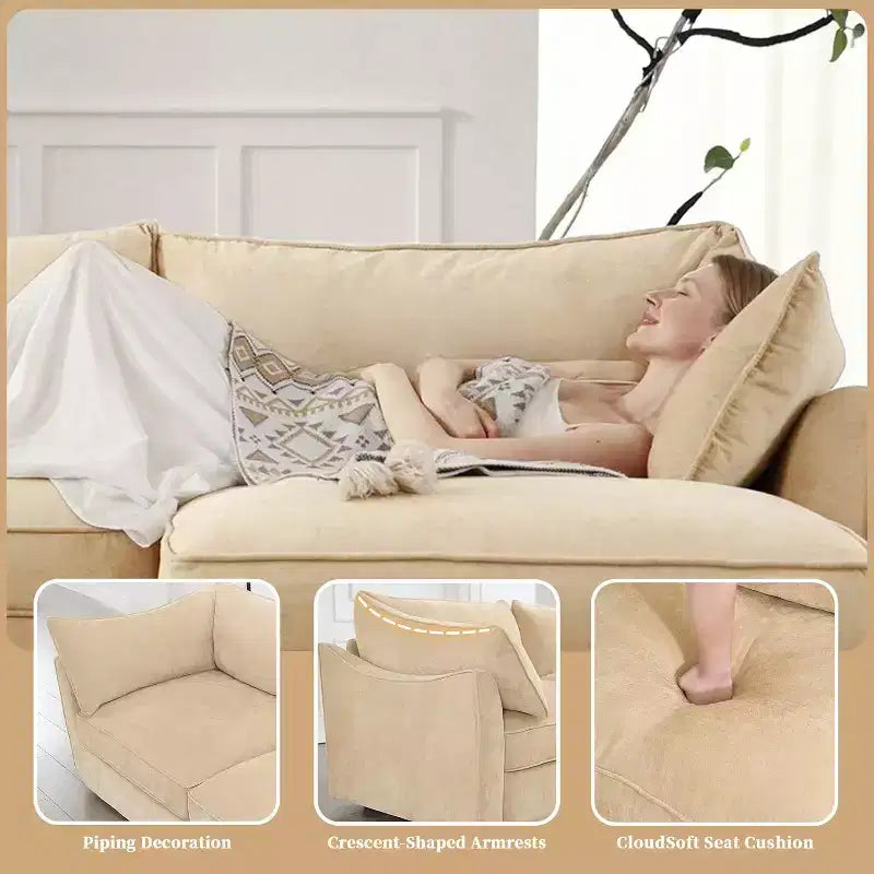 Divano componibile a U MooxvMoo 112 pollici con cassetto estraibile e cuscini decorativi e pouf contenitore, Divano con contenitore, Divani in ciniglia per soggiorno, Grano