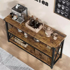 Consolle Industriale, Tavolo da Ingresso Lungo 120 cm con 3 Ripiani Contenitori, Tavolo Rettangolare per Divano e Corridoio per Soggiorno, Camera da Letto, Decorazione Foyer