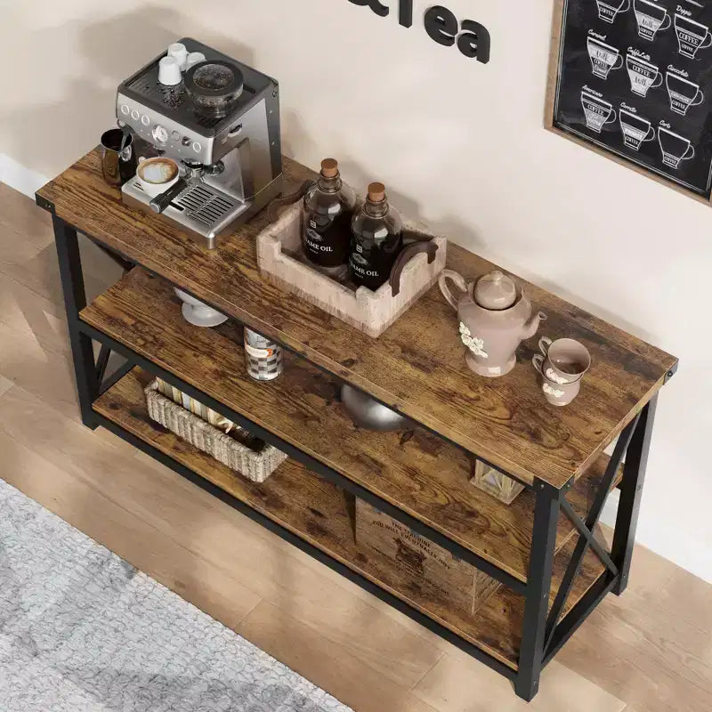 Consolle Industriale, Tavolo da Ingresso Lungo 120 cm con 3 Ripiani Contenitori, Tavolo Rettangolare per Divano e Corridoio per Soggiorno, Camera da Letto, Decorazione Foyer