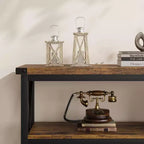Consolle Industriale, Tavolo da Ingresso Lungo 120 cm con 3 Ripiani Contenitori, Tavolo Rettangolare per Divano e Corridoio per Soggiorno, Camera da Letto, Decorazione Foyer